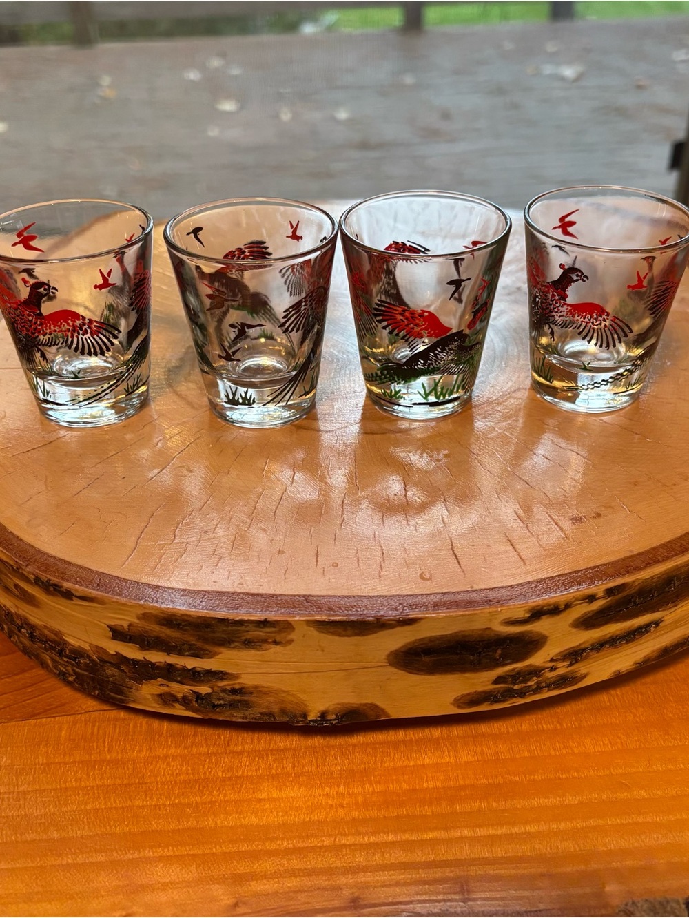 Vintage 1950’s Hazel Atlas Pheasant Hunting Shot Glasses- Set of 4